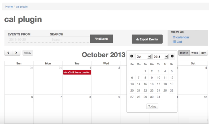 MuraCMS Events Manager Plugin - Full Calendar